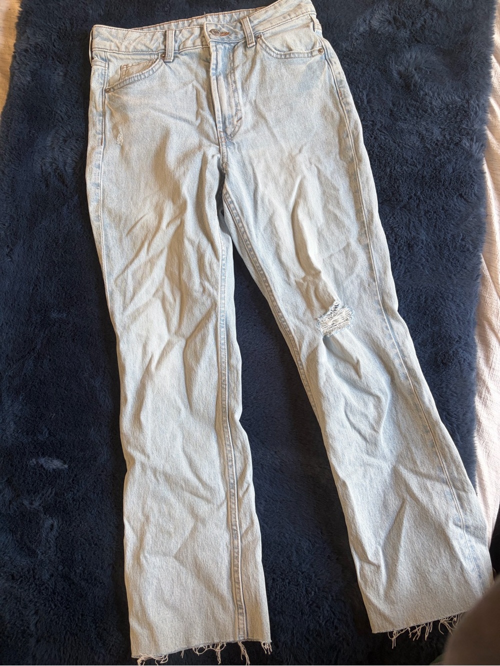 H&M Light Blue Wide Leg Jeans with Distressed Knee